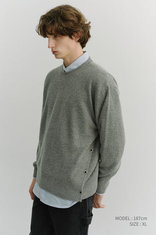 UNISEX BUTTONED CREWNECK SWEATER MELANGE GREY