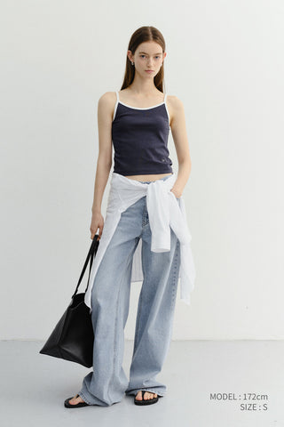 2-TONE TRIM SLEEVELESS TOP NAVY IVORY