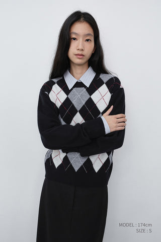 UNISEX ARGYLE CREWNECK SWEATER BLACK