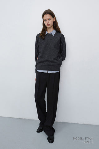 PLEATED SEMI-WIDE SLACKS BLACK