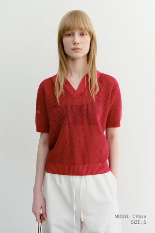 UNISEX CHUNKY POLO KNIT RED