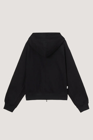 UNISEX LEATHER LOGO ZIP-UP HOODIE BLACK