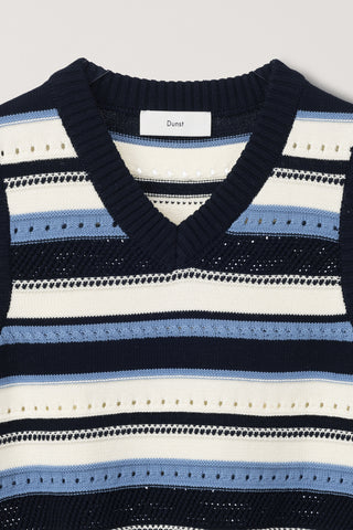 UNISEX CRAFTED STRIPED KNIT VEST NAVY CREAM