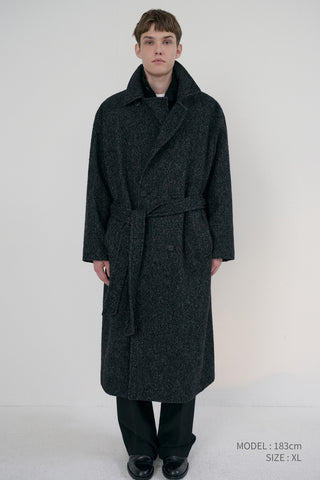UNISEX RELAXED DOUBLE-BREASTED ROBE COAT CHARCOAL TWEED