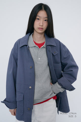 UNISEX LEATHER LOGO COLLARED T-SHIRT MELANGE GREY