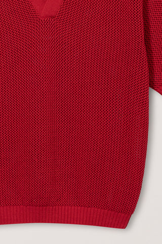 UNISEX CHUNKY POLO KNIT RED