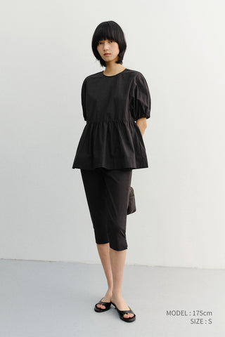 RIBBONED BACK SLIT BLOUSE BLACK