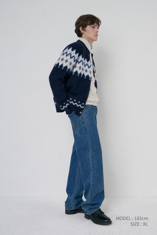 UNISEX CHUNKY PATTERN CARDIGAN NAVY