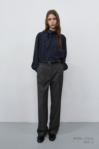 PLEATED SEMI-WIDE SLACKS CHARCOAL GREY