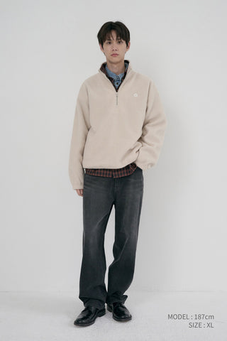 UNISEX HALF ZIP-UP FLEECE SWEATSHIRT CREAM