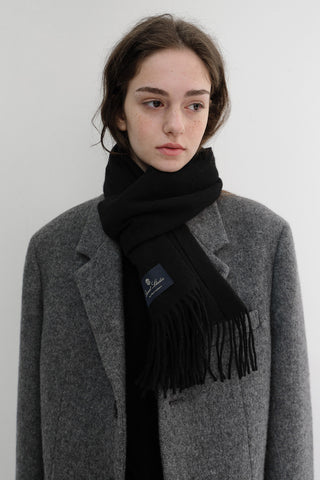 FRINGED CASHMERE MUFFLER BLACK