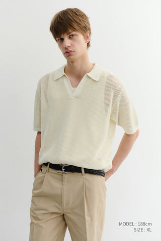 UNISEX CHUNKY POLO KNIT IVORY