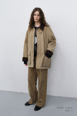 UNISEX WAXED COTTON HUNTING JACKET BEIGE
