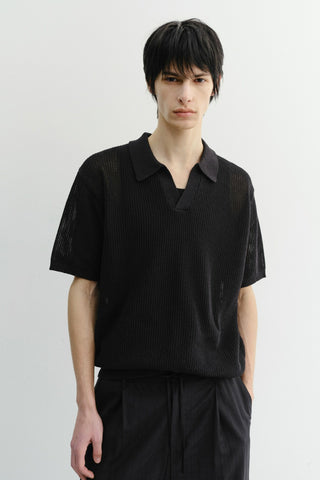 UNISEX CHUNKY POLO KNIT BLACK