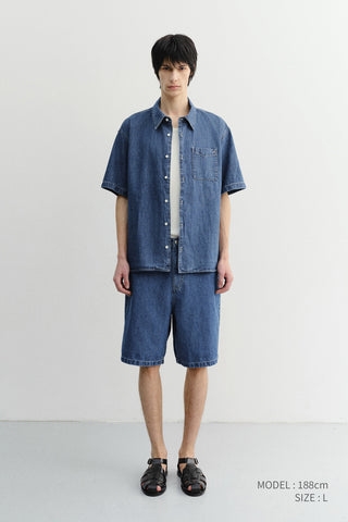 UNISEX LINEN DENIM SHORTS CLASSIC BLUE