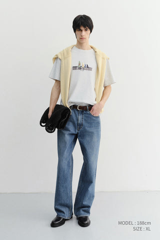 UNISEX APPLIQUE YACHT T-SHIRT LIGHT MELANGE GREY