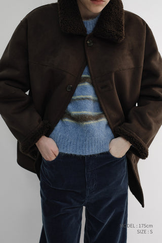 UNISEX REVERSIBLE SOFT SHEARLING HALF JACKET DARK BROWN
