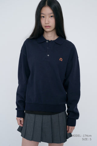 UNISEX LEATHER LOGO COLLARED T-SHIRT FRENCH NAVY