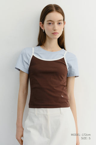 2-TONE TRIM SLEEVELESS TOP BROWN IVORY