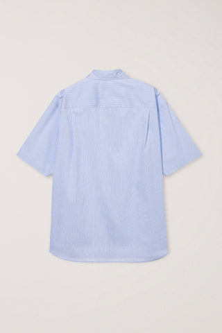 UNISEX OVERSIZED HALF SLEEVE STRIPED SHIRT SOFT BLUE STRIPE