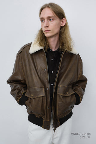 UNISEX DETACHABLE A-2 LEATHER BLOUSON BROWN