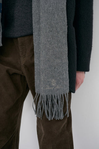 FRINGED CASHMERE MUFFLER MELANGE GREY