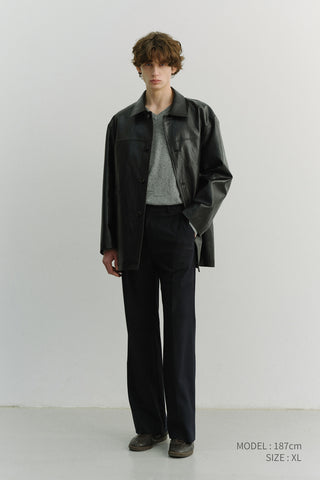 UNISEX ALTER-LEATHER HALF JACKET BLACK