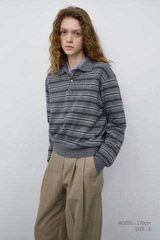 UNISEX COLLARED STRIPED SWEATER GREY