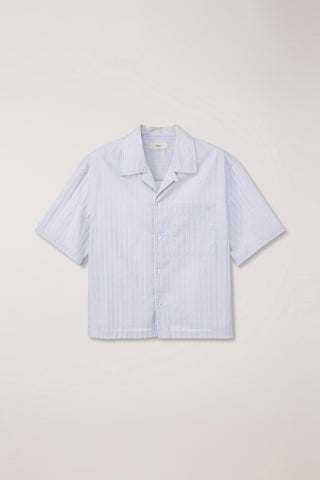CROPPED OPEN COLLARED STRIPED SHIRT BEIGE STRIPE