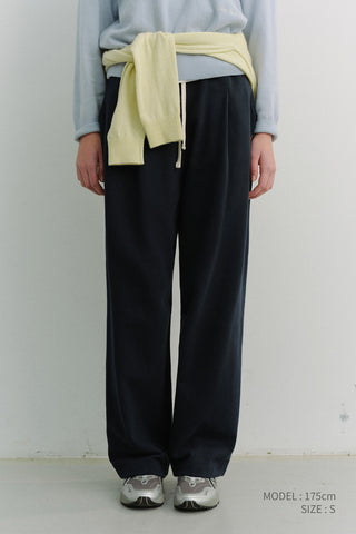 UNISEX LEATHER LOGO WIDE SWEAT PANTS FRENCH NAVY