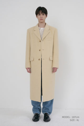 UNISEX 2-WAY 3 BUTTON BOUCLE WOOL COAT BUTTER CREAM