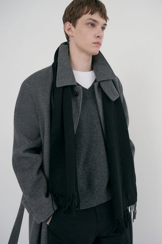 FRINGED CASHMERE MUFFLER BLACK