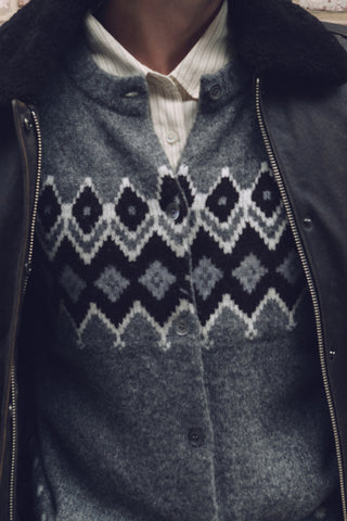 UNISEX CHUNKY PATTERN CARDIGAN MELANGE GREY
