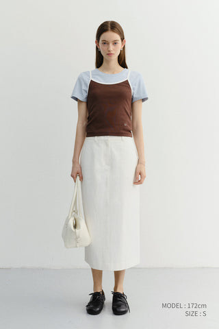 2-TONE TRIM SLEEVELESS TOP BROWN IVORY