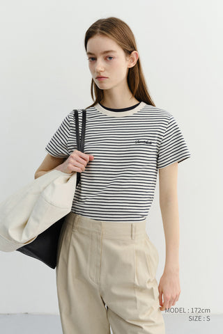 ESSENTIAL STRIPE LOGO T-SHIRT CREAM NAVY STRIPE