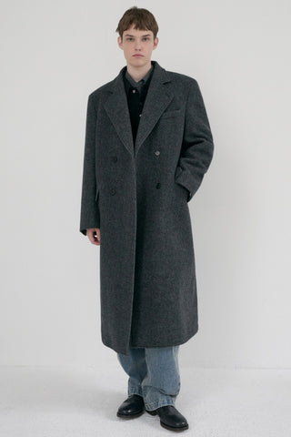 UNISEX LOOSE DOUBLE-BREASTED COAT CHARCOAL MELANGE