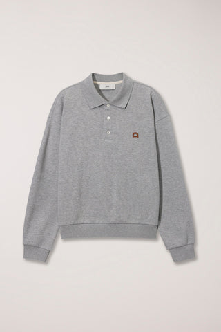 UNISEX LEATHER LOGO COLLARED T-SHIRT MELANGE GREY