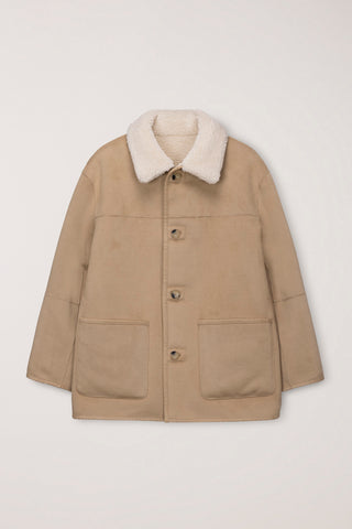 UNISEX REVERSIBLE SOFT SHEARLING HALF JACKET SOFT BEIGE