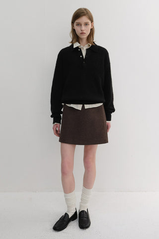 WOOL MINI SKIRT DEEP BROWN