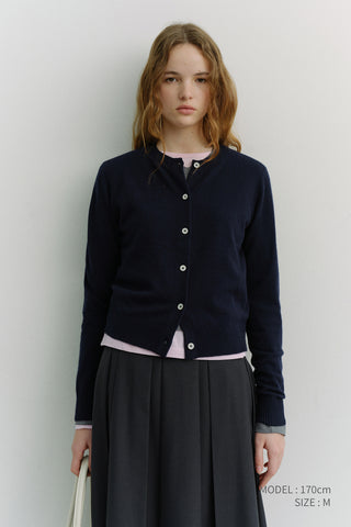 ESSENTIAL CREWNECK KNIT CARDIGAN DARK NAVY
