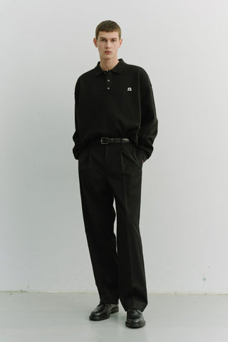 UNISEX LEATHER LOGO COLLARED T-SHIRT BLACK