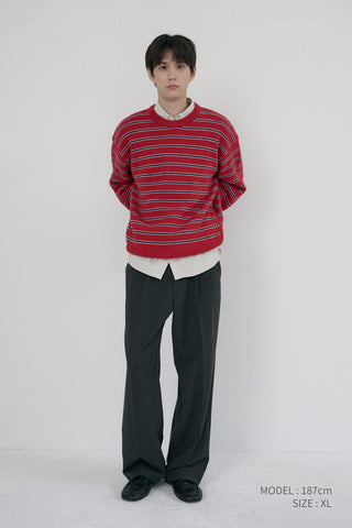 UNISEX STRIPED CHUNKY SWEATER RED
