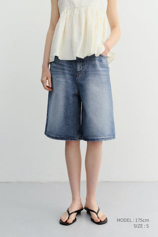 RELAXED BERMUDA DENIM SHORTS CLASSIC BLUE