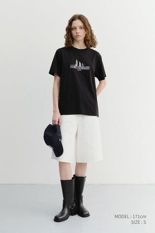 RELAXED BERMUDA DENIM SHORTS IVORY
