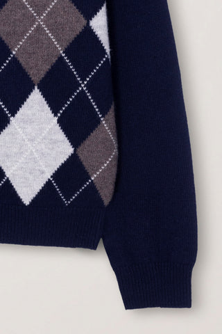 UNISEX V-NECK ARGYLE CARDIGAN NAVY
