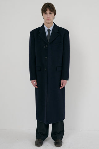 UNISEX 2-WAY 3 BUTTON CASHMERE COAT NAVY