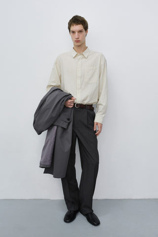 PLEATED SEMI-WIDE SLACKS CHARCOAL GREY