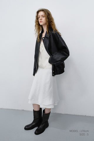 UNISEX ALTER-LEATHER ZIP-UP BLOUSON BLACK