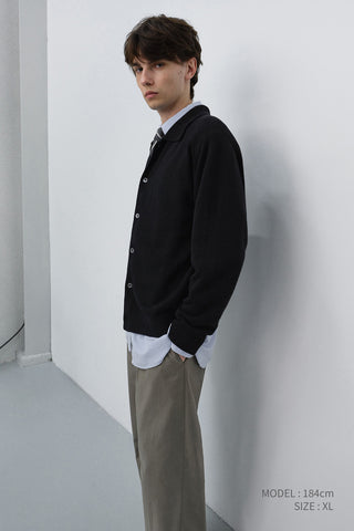 UNISEX COLLARED KNIT CARDIGAN BLACK