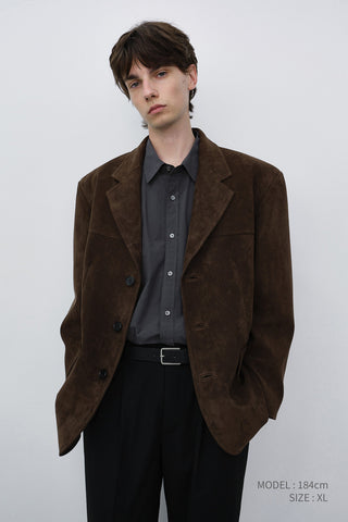 UNISEX RELAXED ALTER-SUEDE HALF JACKET BROWN